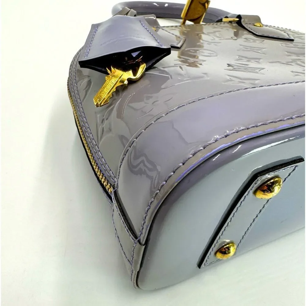 Auth Louis Vuitton Small Purple Lilas Vernis Monogram Alma BB Crossbody Bag - Picture 9 of 16